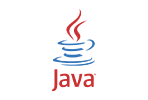 Java logo featuring a red steaming cup of coffee with blue lines indicating the steam rising above the cup. Below the cup, the word "Java" is written in red text.