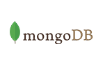 The image shows the MongoDB logo. The logo includes a green leaf icon on the left and the word "mongoDB" next to it, with "mongo" in blackish-brown font and "DB" in green font. MongoDB is a popular NoSQL database program.