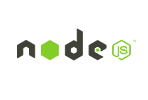 The image displays the Node.js logo, featuring the word "node" in lowercase gray letters with the "o" being a green hexagon. To the right of the word, "JS" is written in green within a green hexagon outline.
