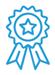 A blue icon features a rosette or ribbon with three tails. At the center of the rosette is a star, indicating an award or achievement. The overall design suggests an emblem of excellence or recognition.