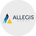 The image features the Allegis Group logo, consisting of the name "Allegis Group" in bold letters. To the left of the name, there are three triangular shapes in different colors: dark blue, light blue, and yellow, arranged to form a larger triangle.