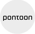 The image features the word "pontoon" written in lowercase letters in a bold, rounded font. The text is centrally aligned within a light gray circular background.