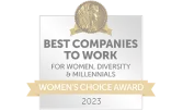 2023 Women's Choice Award badge for Best Companies to Work for Women, Diversity, and Millennials.