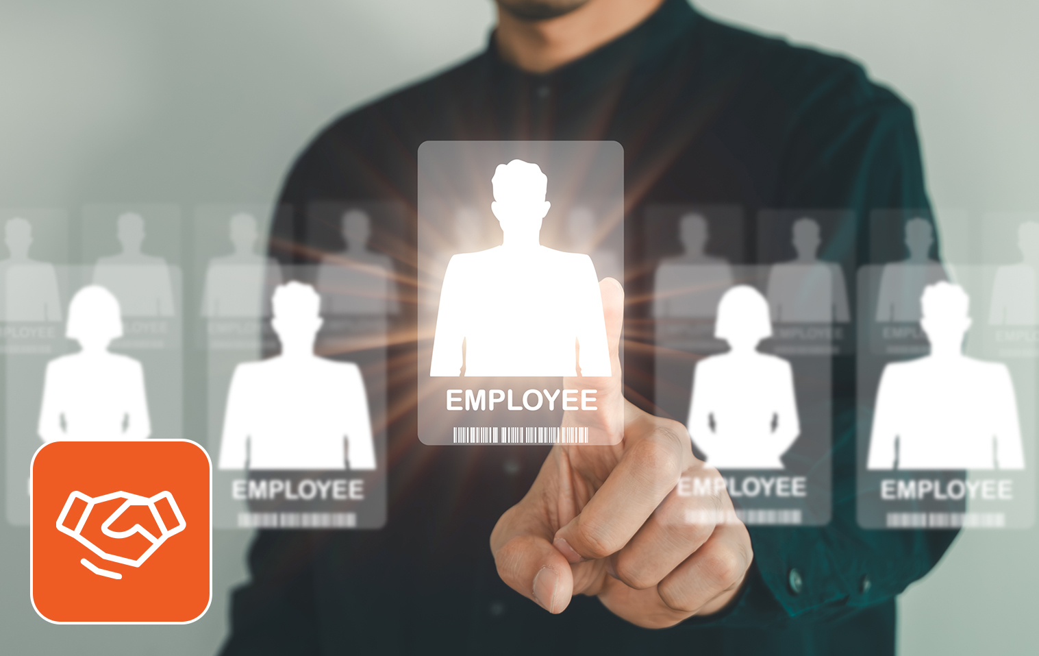 A man selecting employees digitally