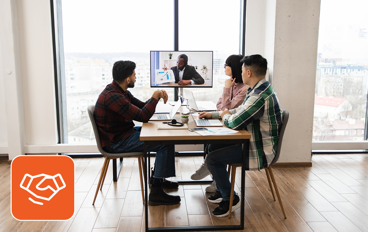 A meeting in progress with remote team members