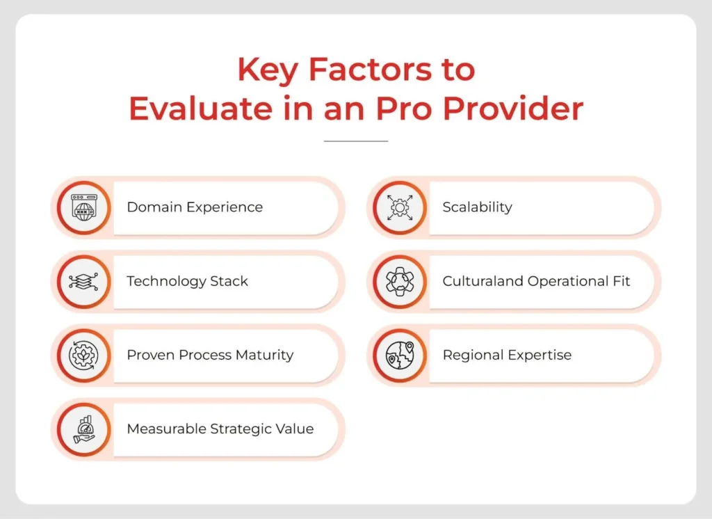 Infographic showing key factors to evaluate an RPO provider
