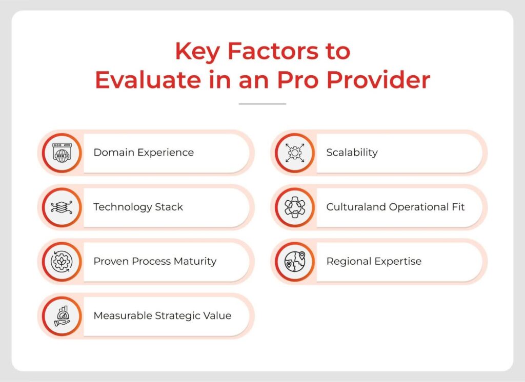 Infographic showing key factors to evaluate an RPO provider