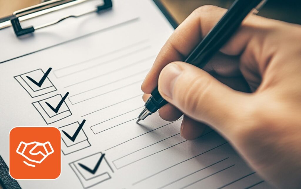 Image of someone filling a checklist with a pen