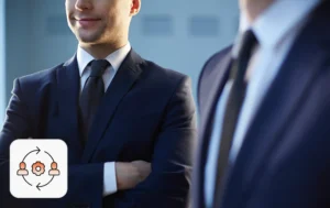 Two business professionals representing the leadership evaluation process when they hire a CTO