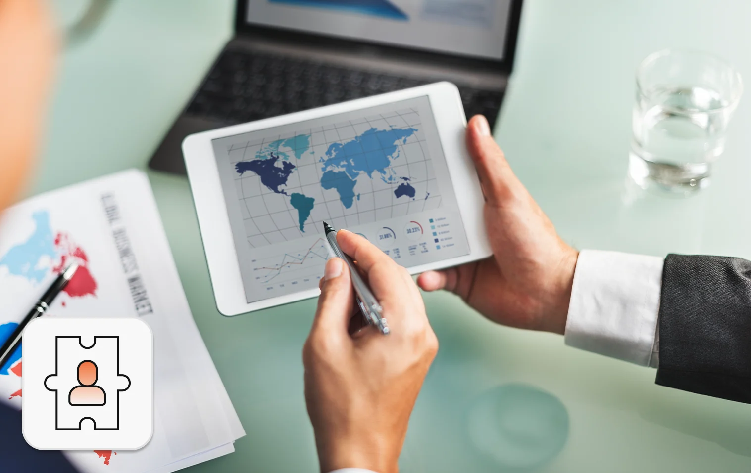 Nearshoring Concept: World Map displayed on a tablet