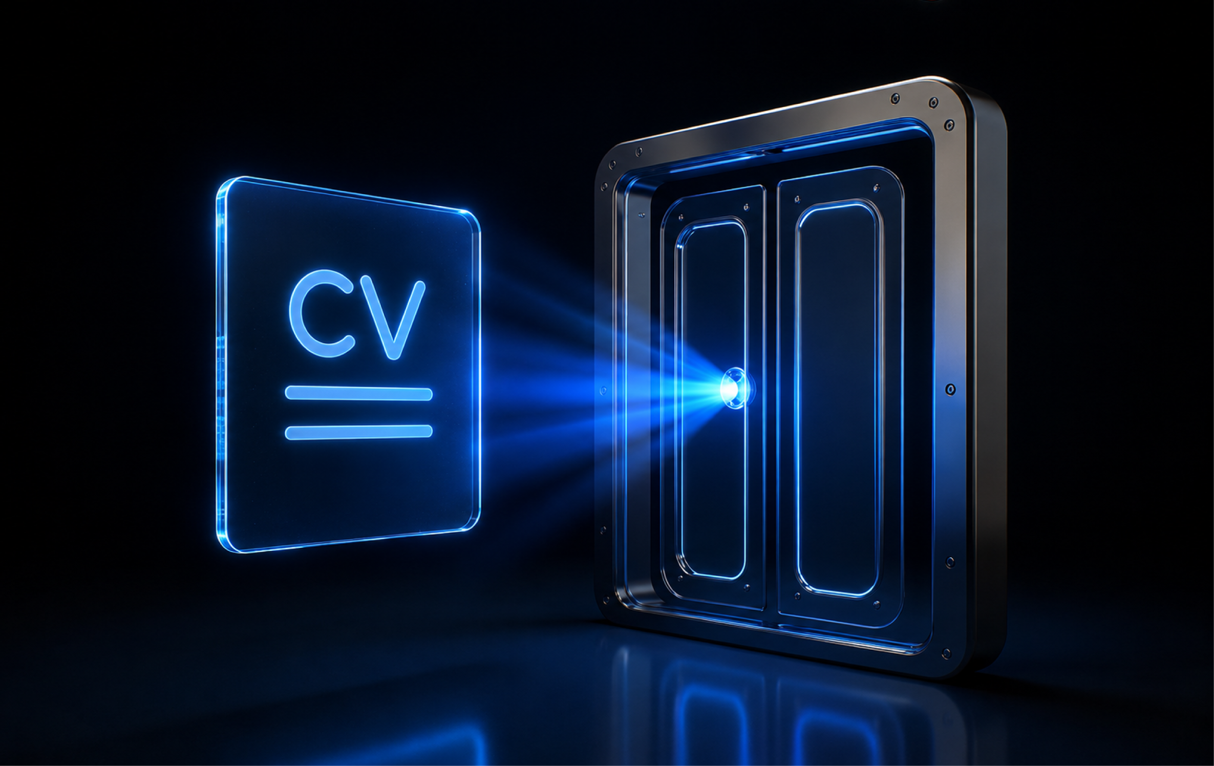 Ilustración de un CV digital siendo escaneado por un sistema ATS, representando cómo la inteligencia artificial de Leoforce mejora la visibilidad del talento en LATAM