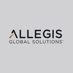 Logo of Allegis Global Solutions on a light gray background. The text "ALLEGIS" is in large black capital letters, with the letter "A" featuring an orange curve. Below in smaller black letters, "GLOBAL SOLUTIONS" is written.