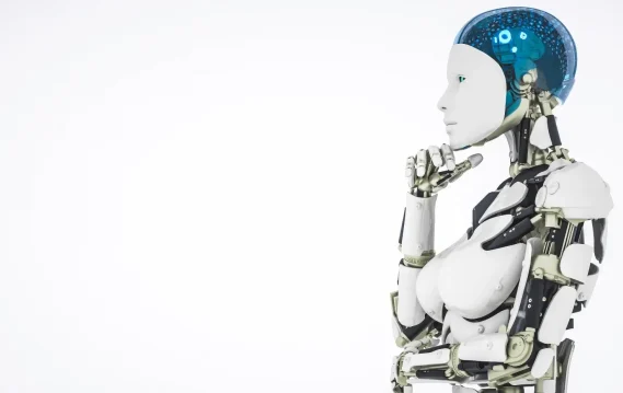A humanoid robot deep in thought.