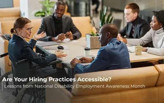 Diverse team discusses inclusive hiring practices, emphasizing accessibility in recruiting