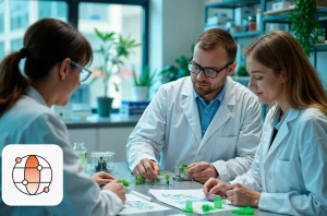 pharmaceutical staffing concept- healthcare professionals on a table