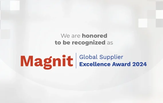 Magnit-award-2024-Blog-Banner Text graphic announcing SPECTRAFORCE's recognition for the 2024 Magnit Global Supplier Excellence Award, emphasizing pride and honor.