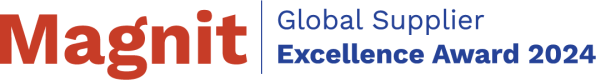 Logo for Magnit Global Supplier Excellence Award 2024, featuring bold red and blue text on a black background.