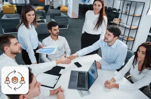 Professional services staffing concept: image of employees in an office