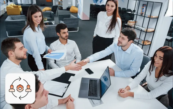 Professional services staffing concept: image of employees in an office