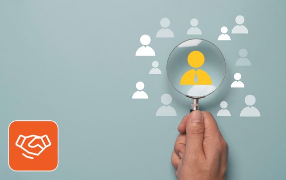 Staffing services searching talent with magnifying glass