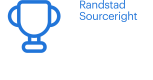 Graphic showcasing a trophy and a hand with text confirming Randstad Sourceright as a preferred supplier for 2024.