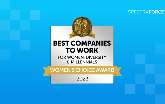 SPECTRAFORCE® Named 2023 Best Company to Work for Women Award certificate with gold seal recognizing SPECTRAFORCE as one of the best companies for women, diversity, and millennials in 2023.