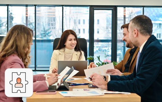 RPO hiring concept: 4 recruiters in a discussion