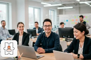 Diverse tech team working together in an office, representing IT contract staffing in action