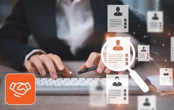 Recruiter reviewing resumes digitally