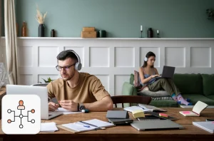 2 hybrid work employees working from somewhere other than the office