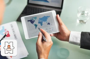 Nearshoring Concept: World Map displayed on a tablet